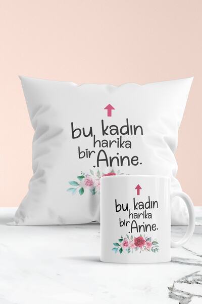 Genel Markalar Bu Kadın Harika Bir Anne Baskılı Hediyelik Yastık ve Kupa Seti