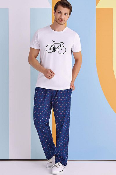 ROLY POLY Ανδρικό Σετ Πιτζάμες Λευκό Ποδήλατο Rp1321