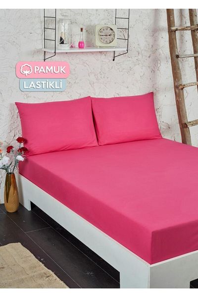 Aslans King Size Elastic Fabric Sheet Set Pink
