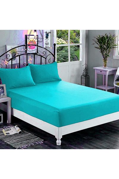 Aslans King Size Elastic Fabric Sheet Set Water Green