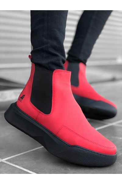 ZMMODA Ba0150 Laceless Strapped Men's High Sole Red Sports Boots
