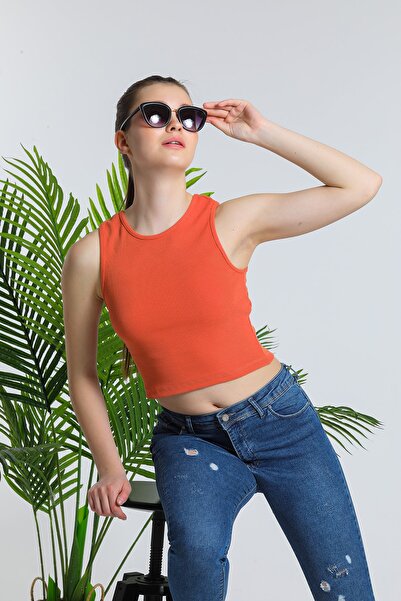 ladyzey Жіночий помаранчевий кроп-топ з вікном на спині