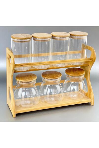 AROW Borosilikat Bambu Standlı 7 Li Baharat Takımı