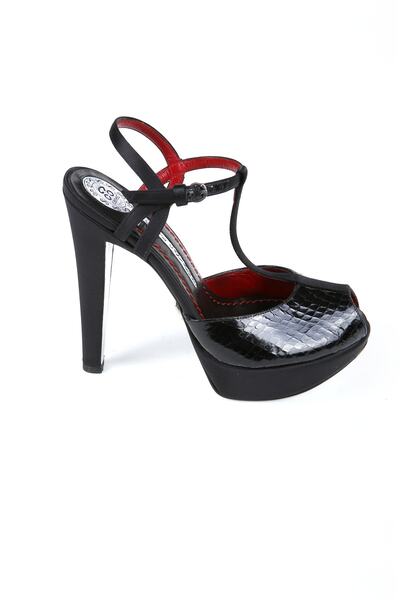 CANES AYAKKABI Kadın Siyah Yılan Topuklu Ayakkabı