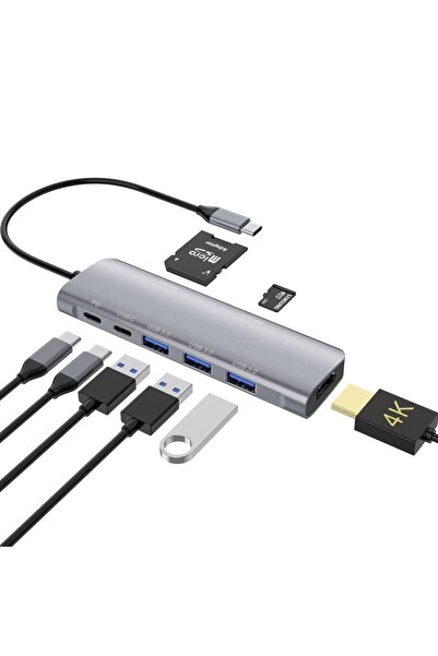 Macbook Pro Air Type-c Usb Hdmı Micro Sd 8in1 Hub Dönüştürücü