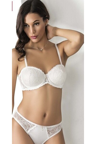 Le Jardin Nicolina Basic Cup, Stylish and Elegant, Ecru, Embroidered Covered, Stone, Bra and Panty Underwear Set