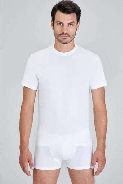 Kom Tricou alb cu gât pentru bărbați, pachet de 2