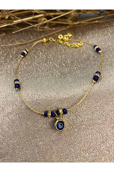 Markiz Takı Women's Navy Blue Evil Eye Bead Detail Anklet