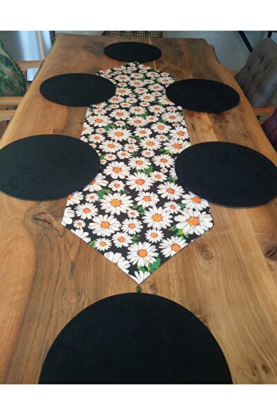 Ayşemce Πατάκι δαπέδου με σχέδιο μαργαρίτας 6 Μαύρο Supla