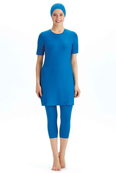 TESMAY ملابس سباحة نسائية بنصف كم من الليكرا باللون الأزرق - 0098