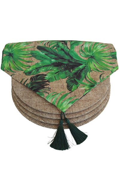 Ayşemce American Service Banana, Runner cu model de frunze tropicale, 4 plăci...