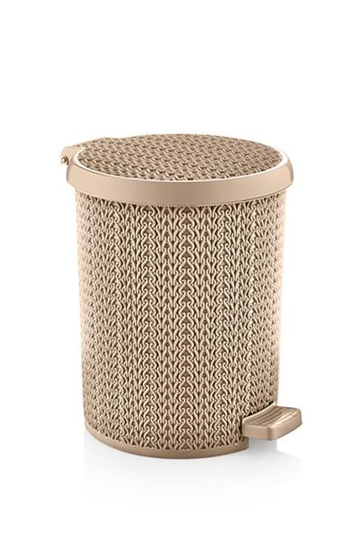 BlackBird Home Cream Colored 10 Liter Knitted Patterned Pedal Trash Can