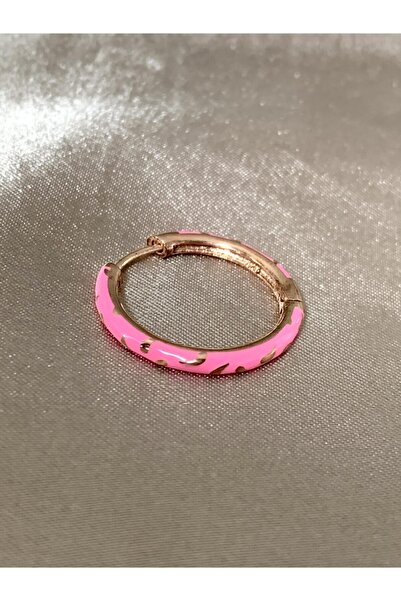 denizden silver Tekli Neon Pembe Mineli Halka Küpe - 2.5 Cm