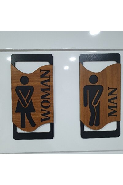 evdeucuz 3d Lazer Kesim Ahşap Wc Tuvalet Tabelası Erkek Kadın Yönlendirme Lev...