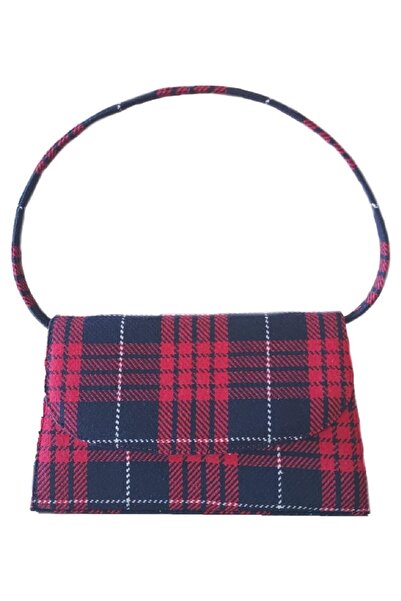 Sisaart Baget Bag Yünlü Ekose Kazayağı Kumaş Baquette Kadın Çanta