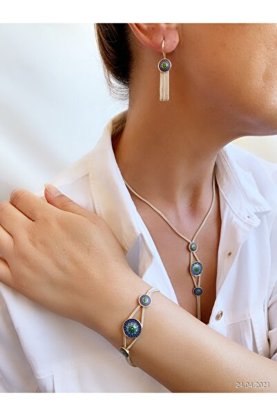 Midyat Gümüş Midyat Hasırı Renkli Tasarım Set 925 Ayar Gümüş