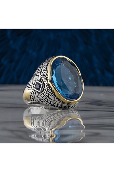 RevSilver Rev Silver 925 Ayar Aqua Marin Zirkon Taşlı Gümüş Erkek Yüzük