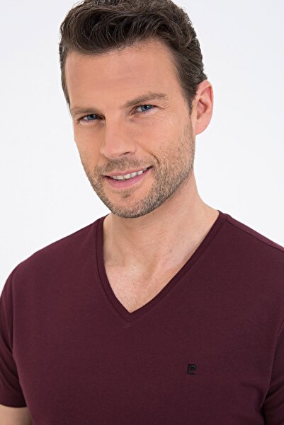 Pierre Cardin Claret Red Slim Fit V-Neck Basic T-Shirt