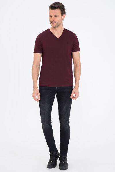 Pierre Cardin Claret Red Slim Fit V-Neck Basic T-Shirt