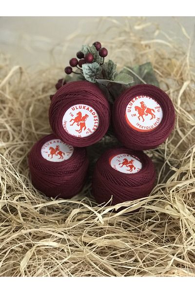 ULU KARDEŞLER İPLİK 50 Gr 4-Piece Cotton Pack Total 200 Gr Cotton Claret Red Color Hand Knitting Thread