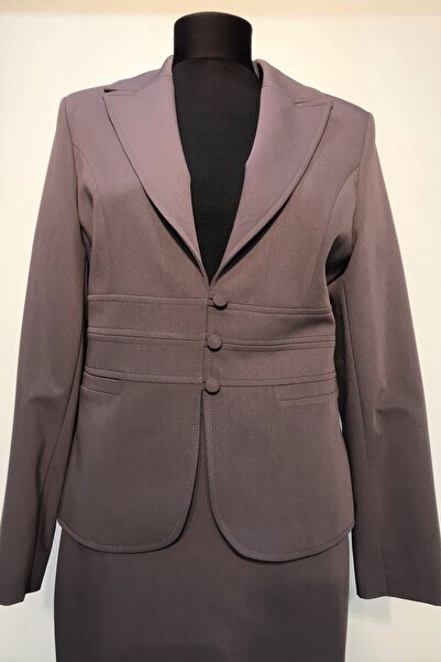 BERRİNMİLLA Kadın Vizon Düğme Detaylı Etekli Takım Elbise