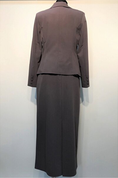 BERRİNMİLLA Kadın Vizon Düğme Detaylı Etekli Takım Elbise