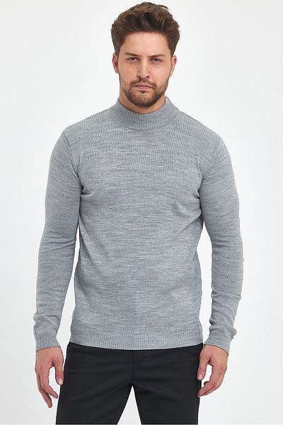 MODAMESTO Men's Gray Slim Fit Half Turtleneck Knitwear Sweater