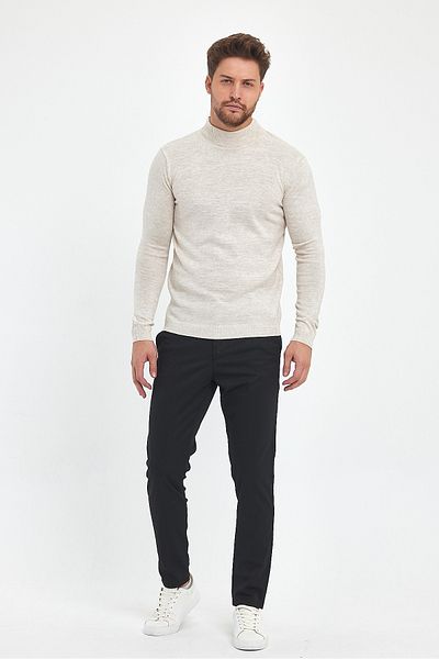 MODAMESTO Men's Beige Slim Fit Half Turtleneck Knitwear Sweater