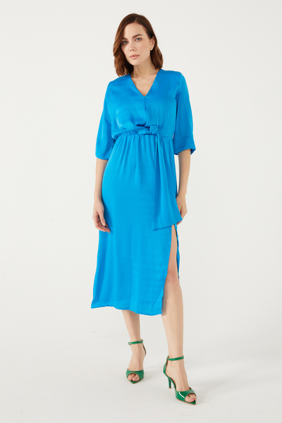 PAULMARK SATIN DRESS WITH WAIST DETAIL