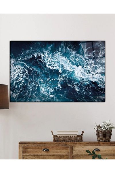 Rosyvien Tablă din sticlă Blue Sea Wave, decor de perete modern și elegant pentru casă și birou, cadou, sticlă temperată durabilă