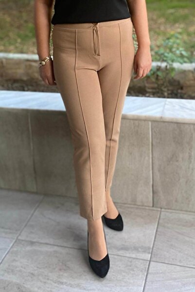 Mia Butik Plus Size Beige Loose Fabric Trousers