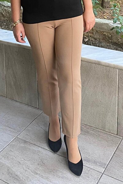 Mia Butik Plus Size Beige Loose Fabric Trousers
