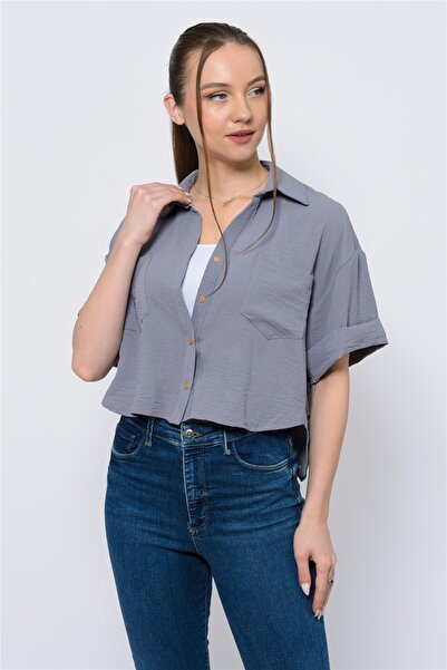 Nuseel Γυναικείο πουκάμισο Aerobin Crop Γκρι