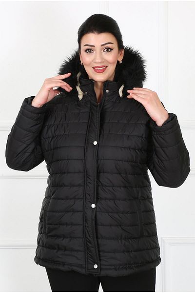 By Alba Collection Women's Black Wool Curly Puffer Jacket