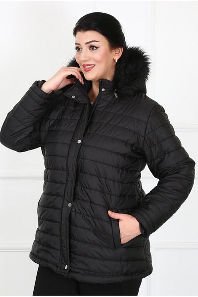 By Alba Collection Women's Black Wool Curly Puffer Jacket
