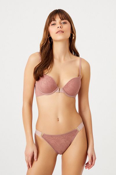 Rubuvi Flocking V Floral Padded Supported Underwire Bra Panty - Underwear Laundry Set