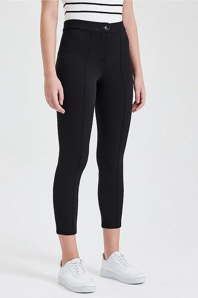 HAKKE Women's Black High Waist Comfortable Skinny Leg Çimalı Fabric Trousers 1702çimalı