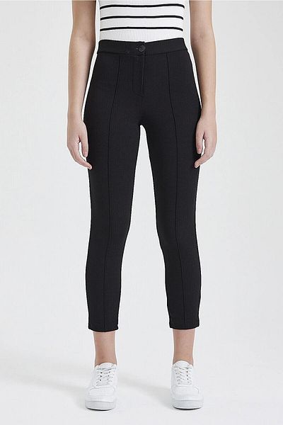 HAKKE Women's Black High Waist Comfortable Skinny Leg Çimalı Fabric Trousers 1702çimalı