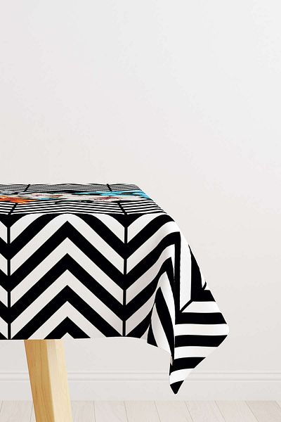 Cango Home Black and White Flower Patterned Digital Printed Tablecloth - Otyk523-ms