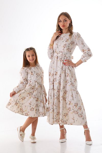 Moda Lippa Combinație de hijab maro cu model de flori pentru mamă și fiică (preț unic)