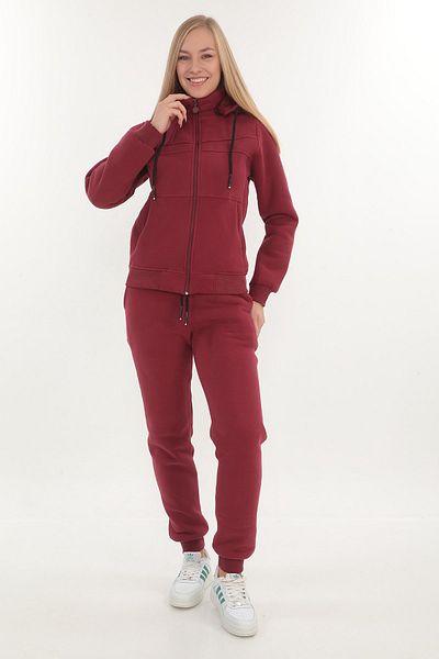 FORE SPORT Women's Claret Red Zippered 3 Thread Racking Hooded Set