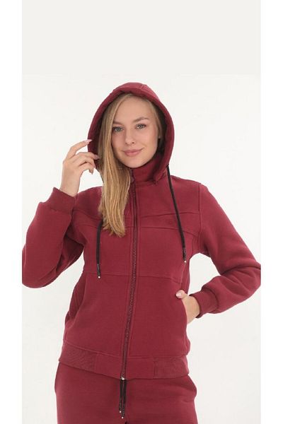 FORE SPORT Women's Claret Red Zippered 3 Thread Racking Hooded Set