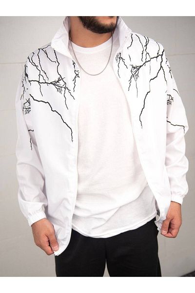 tetramoda Αδιάβροχο και αντιανεμικό με στάμπα Unisex Λευκό σχέδιο