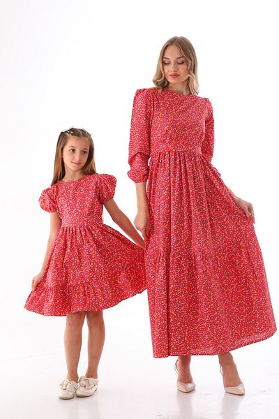 Moda Lippa Flower Patterned Red Hijab Mother and Daughter Combination (Single Price)