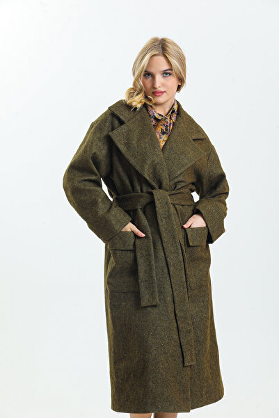 Tangül&Ali'S Moda Evi %100 Doğal Keçe Haki Yeşil Kaban