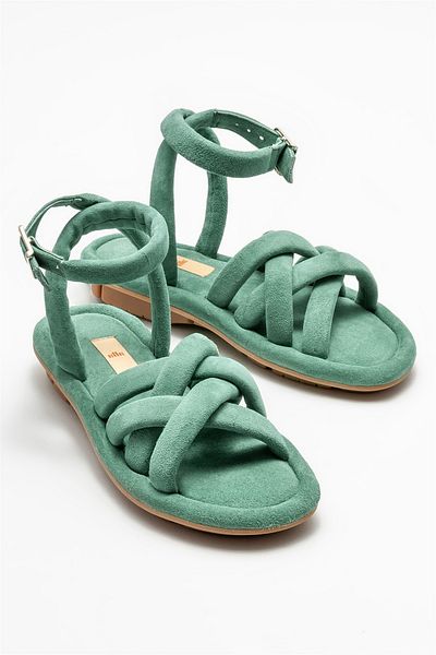 Elle Shoes Green Leather Women's Sports Sandals