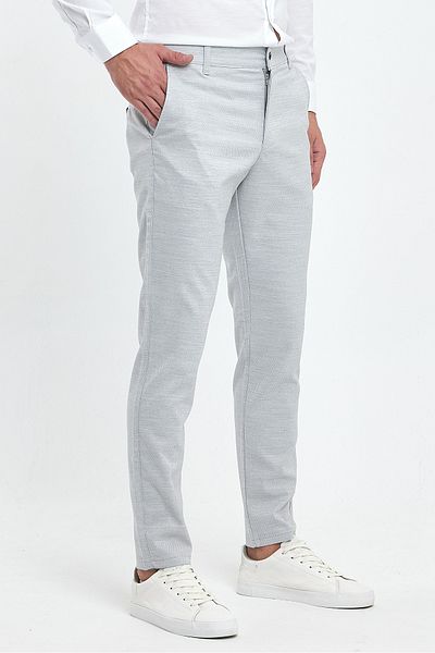 MODAMESTO Men's Slim Fit Light Gray Linen Trousers