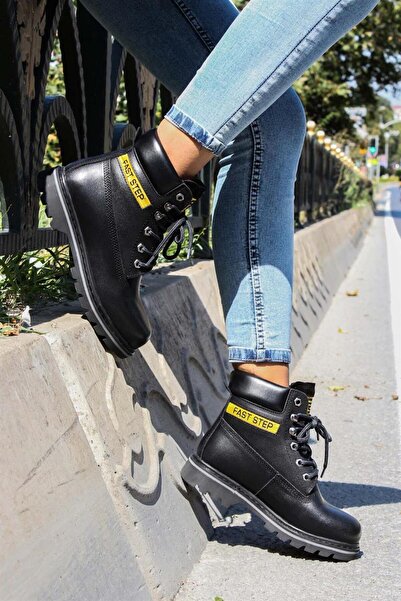 FAST STEP Γνήσιες Δερμάτινες Μαύρες Μπότες Εξωτερικού Χώρου Unisex 938sga50