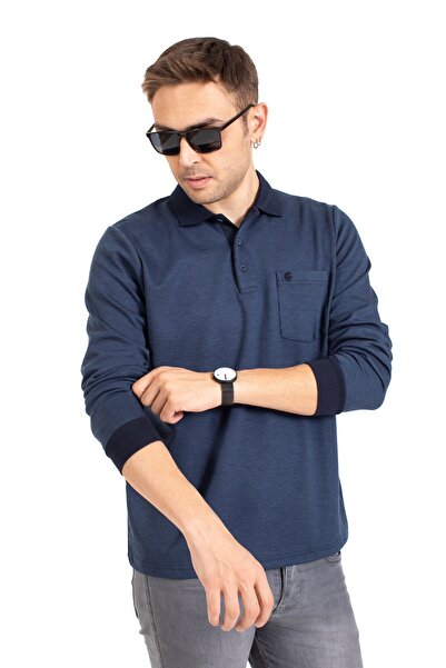 Mutlu City Ανδρικό εποχιακό φούτερ με μακρυμάνικη τσέπη με λαιμόκοψη μεσήλικας και άνω 1219-indigo