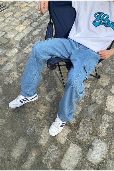 serline Ice Blue Baggy Cargo Pants